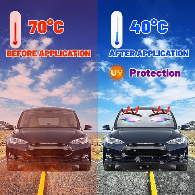 Eyelashes Car Windshield Sun Shade Umbrella with Bendable Handle Funny Eyes Eyelash Sunshade for Car Front Window Block UV Rays Foldable Sun Visor for Most Cars Trucks SUV 57"x30" - Image 5