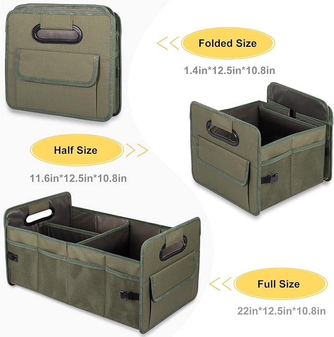 JiatuA Car Trunk Organizer, Collapsible Car Organizers and Storage Green | Sturdy, Large Capacity, Clean Decor, Multi Compartment Container Box, Adjustable Car Accessories for SUV Sedan Truck - Image 5