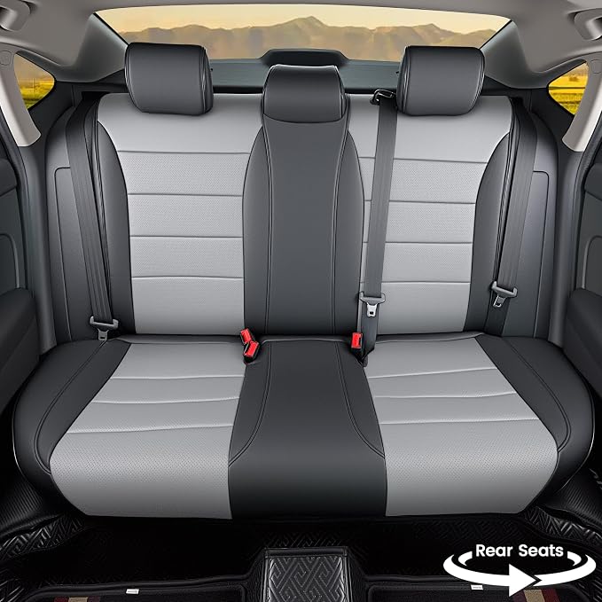 HKZ Custom Fit Civic Seat Cover Full Set for Honda Civic (Sedan 2022 2023 2024 Touring)&(Sedan 2025-2026 Sport Touring),5-Seats Full Set,Leather Seat Protector(Grey) - Image 3