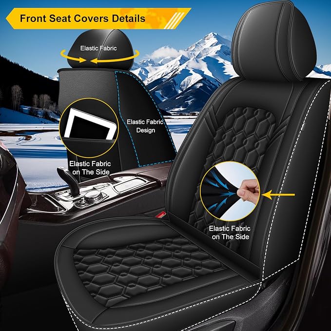 Car Seat Covers for Acura Integra 2023-2026 2027 Full Set Faux Leather | Waterproof Breathable Scratch Resistant 360° Wrap Airbag Compatible Easy Clean (5 Seats,Black) - Image 4