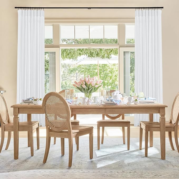 RYB HOME Linen Sheer Curtains 2 Panels for Living Room, Semi Transparent Privacy Drapes with Rod Pocket Farmhouse Style Window Treatments for Bedroom, White, 52" W x 102" L - Image 8