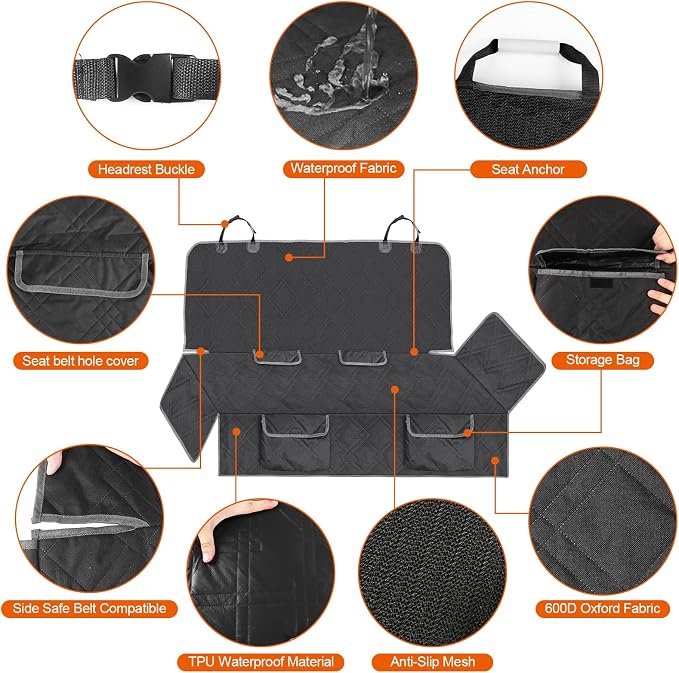 Dog Car Seat Cover for Toyota Camry 2012-2025 | Waterproof Pet Bench Seat Cover for Back Seat, 600D Heavy Duty Scratch Proof Nonslip Truck Seat Covers for Dogs - Image 3