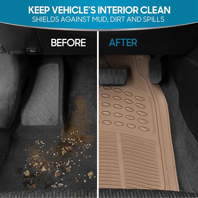 BDK ProLiner Floor Mats for Cars Trucks SUV, 4-Piece All-Weather Car Mats with Universal Fit Design, Durable Car Floor Mat with Capture Ridges, Waterproof Rubber Floor Mat for Cars (Beige) - Image 4