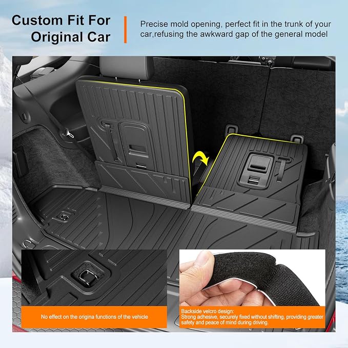powoq Floor Mats Cargo Mat Compatible with 2016-2026 Dodge Durango 7 Seats | TPE All Weather Protection Replacement for 2016-2026 Dodge Durango Accessories (Trunk Mat+3rd Backrest Mat+7 Seats Floor Mat) - Image 2