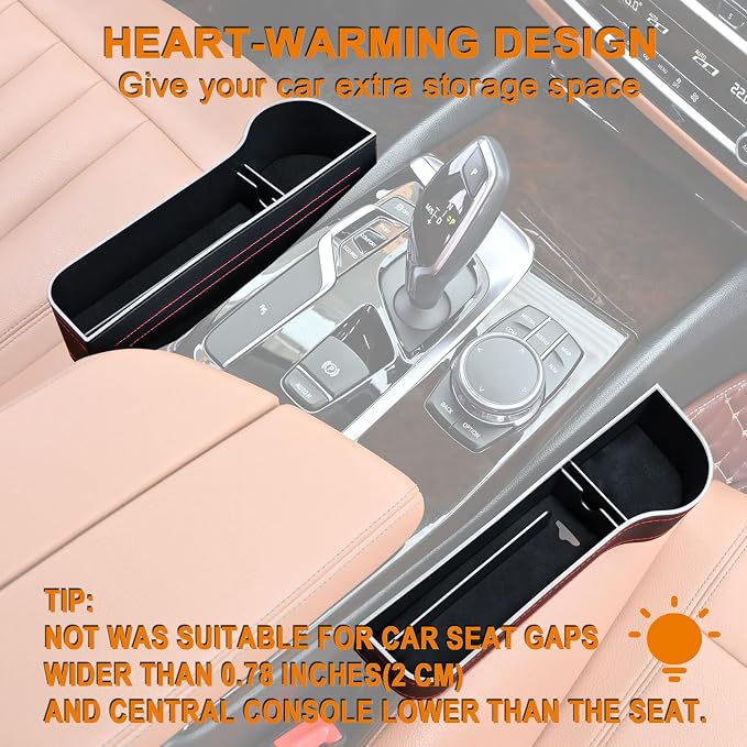 Car Seat Gap Filler Organizer, 2 Pack Multifunctional Car Seat Organizer, Auto Console Side Storage Box with Cup Holders 2 Seat Hooks for Drink, Car Organizer Front Seat for Holding Phone, Sunglasses - Image 4