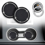 EcoNour Bling Cup Holder Insert (2 Pack) with Push Start Button Ring | (1 Pack) 2.75 Inch Silicone Coaster Pad and 1.5 Inch Ring with Elegant Crystal Rhinestone | Car Interior Accessories (Black) by EcoNour