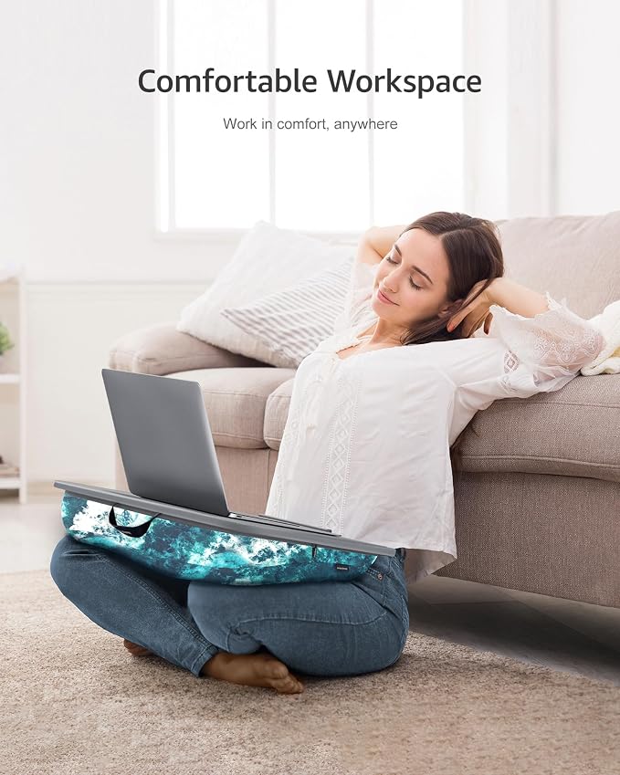Lap Desk – Laptop Lap Desk with Cushion for Bed, Couch or Floor, Fits up to 17" Laptop, Built-in Slot, Non-Slip PVC Leather Top, Portable & Lightweight – Home Office, Istudyniture (Large, Waves) - Image 2