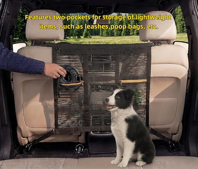 Universal Dog Car Barrier for SUV, Truck & Sedan, Double-Layer Car Net | Breathable Car Divider for Dogs with Mesh Organizer, Helps Reduce Driving Distractions, Quick and Easy Installation - Image 7