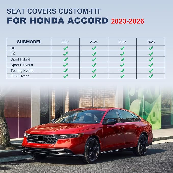 IKABEVEM Car Seat Covers Custom Fit for Honda Accord 2023 2024 2025 2026 Full Set Waterproof Faux Leather Full Coverage Car Seat Protector, Airbag Compatible, All Weather Protection(Black) - Image 2