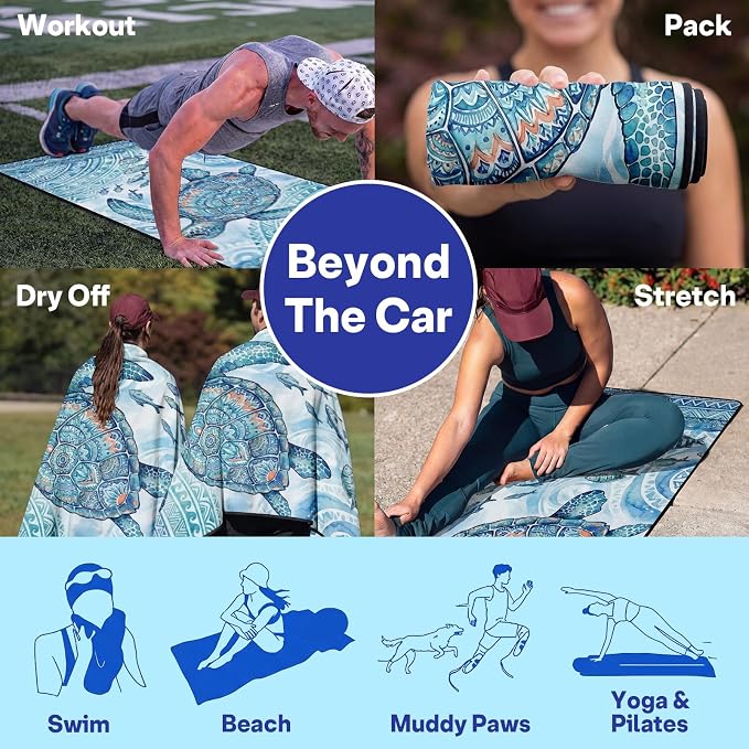 2 Pack Car Seat Towel Covers, Sweat-Proof Microfiber Seat Protectors for Gym, Running, Beach & Workout, Breathable Quick-Dry, Machine Washable, Ink-Style Sea Turtle Print, Universal Fit - Image 6