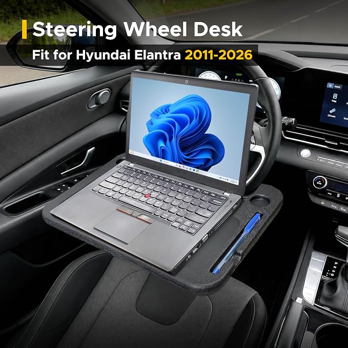EcoNour 2-in-1 Steering Wheel Desk for Hyundai Elantra 2011-2025 2026 | Car Tray Table | Laptop Car Mount with Pen Holder Food Tray for Eating with Drinks Holder Multipurpose Travel Car Accessories - Image 2