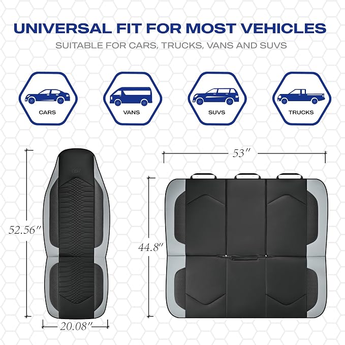 Skechers Memory Foam Car Seat Covers, Leather High Back Seat Covers Quilting Design,Waterproof Sports Car Seat Covers Full Sets,Airbag Compatible, Universal Fit for Most Cars, SUVs,Trucks,Gray - Image 5