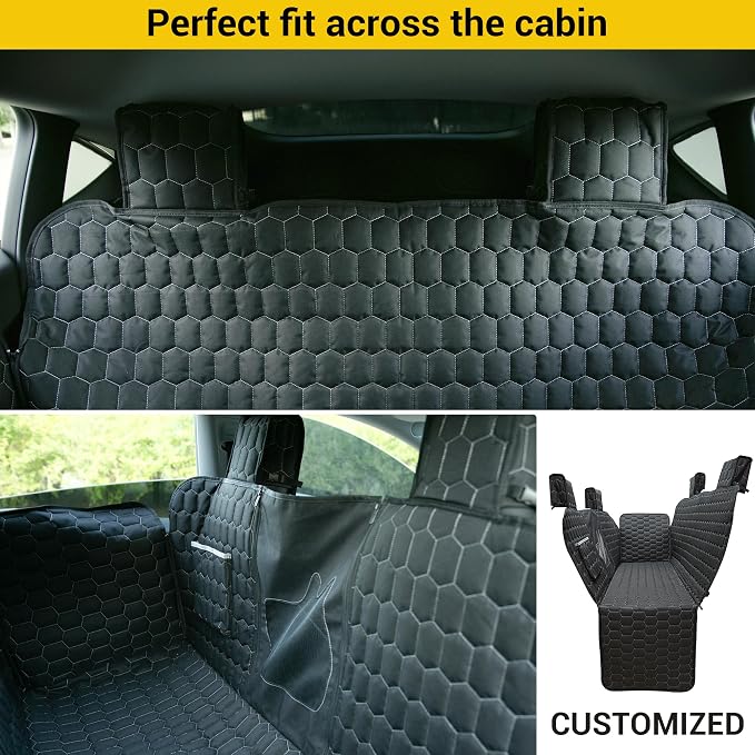 Meginc Dog Seat Covers for Tesla Model Y,Dog Hammock for Tesla with Side Flaps, 100% Waterproof Tesla Model Y Dog Accessories with Mesh Window & Headrest Protector Easy Clean up Pet Car Seat Cover - Image 3