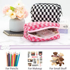 Checkered Makeup Bag for Purse, Small Cosmetic Pouch,Blue Hotpink,2 Pack | Cute Zipper Makeup Organizer for Women, Travel Essentials, Toiletries, Makeup Brushes, Beauty Accessories&Bridesmaid Gifts - Image 3