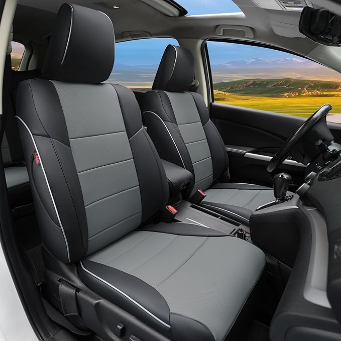Lolcar Custom Fit CRV Car Seat Covers Full Set for Honda CR-V 2012 2013 2014 CRV LX;EX;EX-L Model - Leather (Black/Gray) by LOLCAR