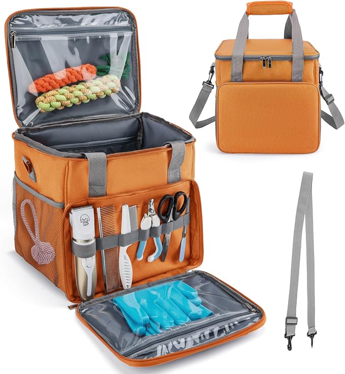 SMYV Pet Grooming Bag for Dog Grooming Supplies, Dog Tote Travel Bag for Pets Grooming Tools Kit Accessories - Orange by SMYV