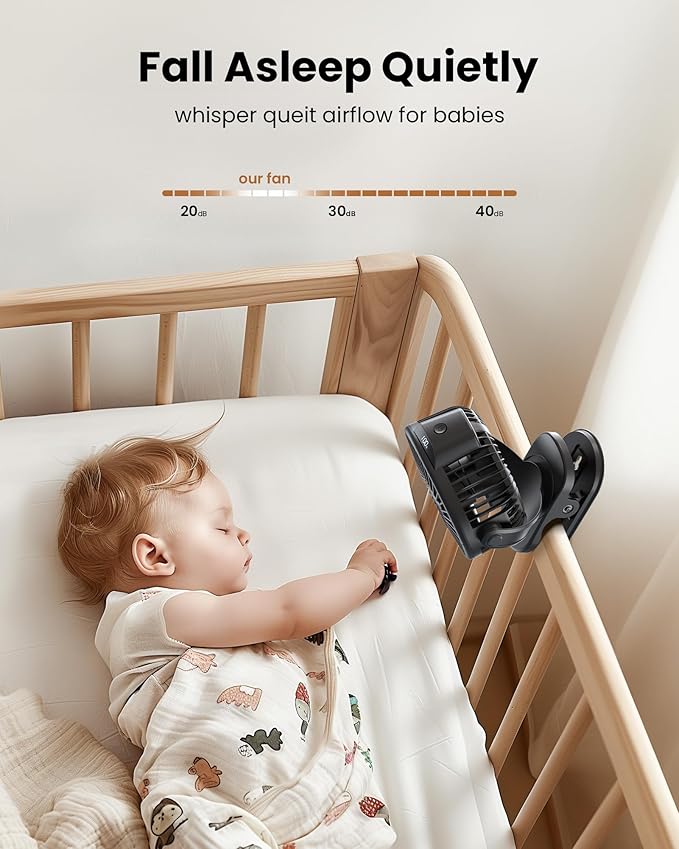 Koonie Portable Clip On Fan, Small Rechargeable Battery Operated, 3 Speeds | Mini Clamp Fan With LED Display, 360° Rotate Personal Cooling Desk Fan for Stroller Bed Travel Camping Golf Gym - Image 4
