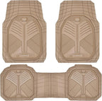 CAR PASS Heavy Duty Rubber Car Mats, Deep Dish Car Floor Mats Full Set, Universal All Weather Automotive Mats 3 Pieces Trim to Fit for Sedans SUVs Trucks, Waterproof Anti-Slip Floor Mats, Full Beige - Image 8