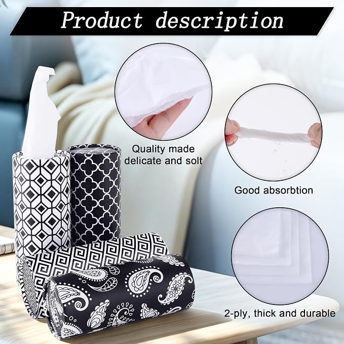 Geometric Car Tissues Cylinder, 8 Pack Black and White Round Tissue Box for Car Cup Holder, 2 Ply 50 Count Facial Tissues Tube for Console Travel, Modern Pattern Car Accessories - Image 5