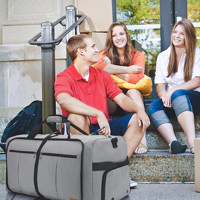 80L EXTRA LARGE Foldable Waterproof Travel Duffle Bag for Men and Women | with Shoe Compartment, Gray, 26" Duffel Bags for Weekender Gym Sport, Tear Resistant - Image 7