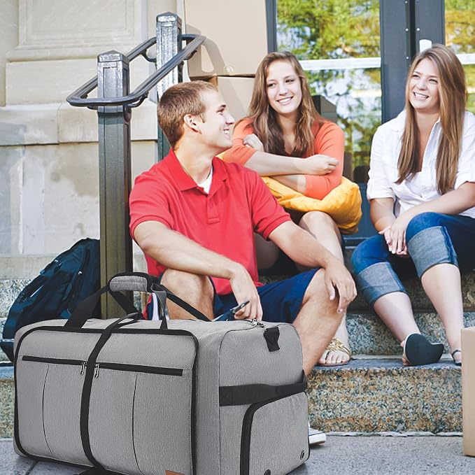 120L Foldable Collapsible Waterproof Travel Duffle Bag for Men and Women | with Shoe Compartment, Extra Large, Gray, 34" Duffel for Weekender Gym Sport, Tear Resistant - Image 7