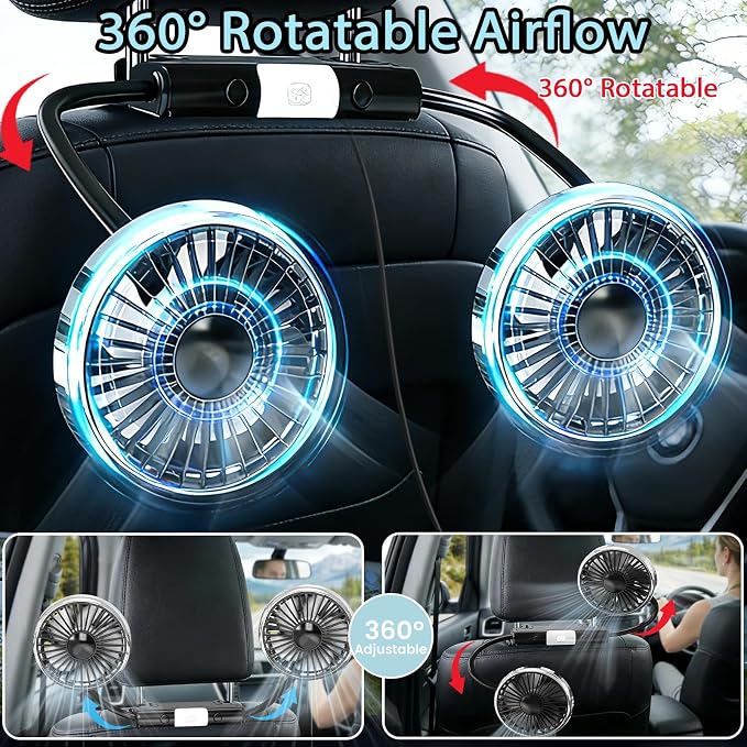 Car Backseat Fans for Backseat for Kids, Car Seat Fans for Car Back Seat | (No Battery) - Image 4