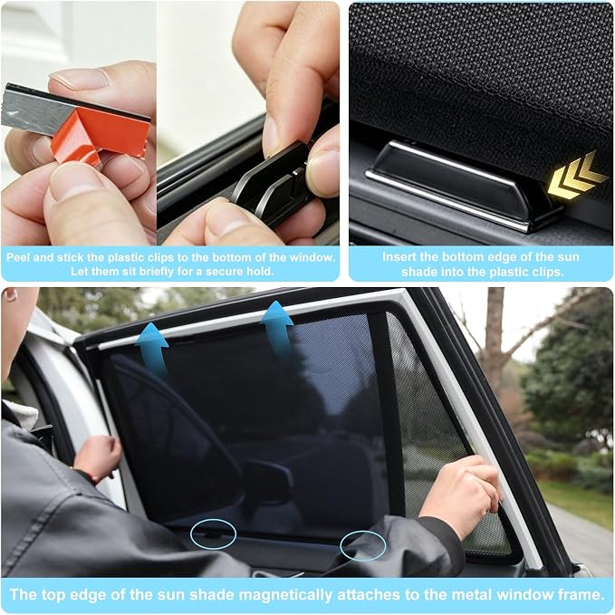 XCBTY 19-24 RAV4 Window Shade for Rear Seat Windows, 2-Pack Magnetic Mesh | Blocks 99% UV to keep baby & pets cool. One-way privacy mesh allows fresh air flow. Press clip & hold 5s for maximum grip. - Image 7