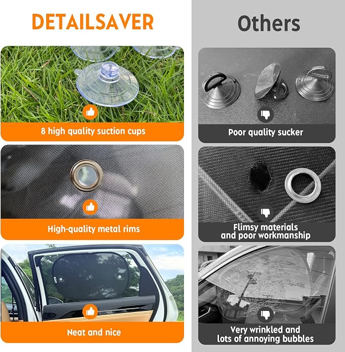 [2026 Upgraded] Car Shades for Side Windows 19"x12"(4 Pack),Sun Shade for Window with 8 Suction Cups,Car Window Shades Can Blocks 99.98% UVR,Window Shade for Baby - Image 5
