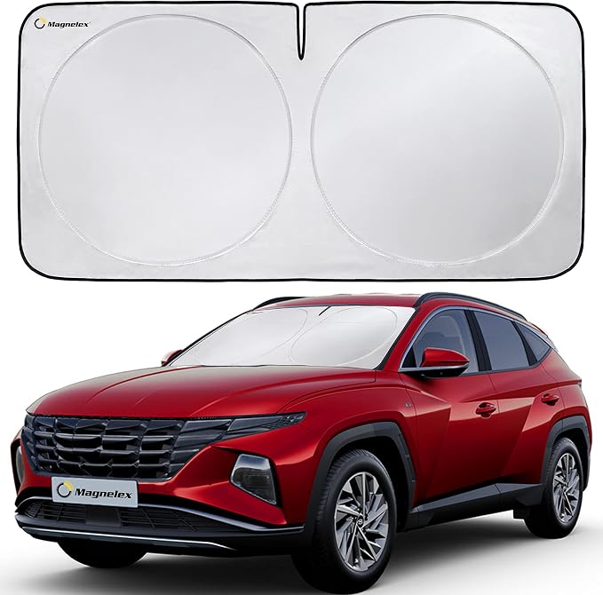Magnelex Car Windshield Sunshade - Advanced Light-Blocking Protection, Foldable Sun Shade with Mirror Cut-Out Keeps Your Vehicle Cool, Fit for Cars, Trucks, and SUVs - Large (64 x 34 in) by Magnelex