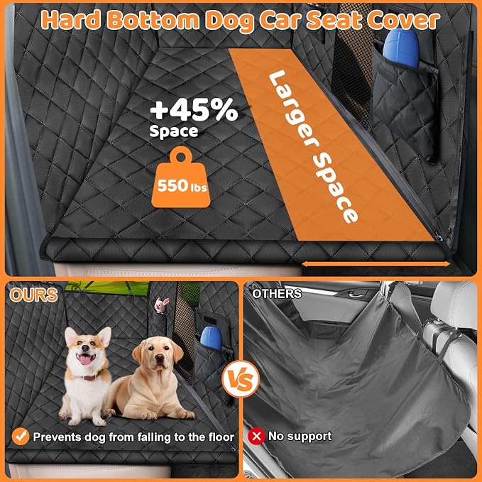 URPOWER Back Seat Extender for Dogs, Large Hard Bottom Dog Car Seat Cover | Supports 550 lbs, Stable 3-Panel Hard Bottom, Added High-Density Foam for Comfort, Waterproof 900D Oxford, 45% More Space - Image 2
