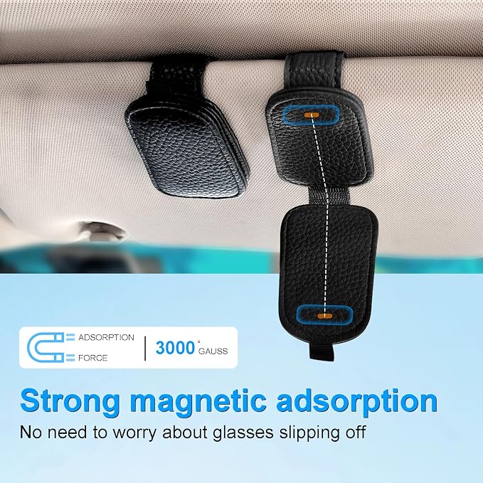 LTOHOE 2 Pack Sunglass Holder for Car, Magnetic Leather Sunglasses Holder and Ticket Card Clip, Universal for Different Size Glasses, Car Visor Accessories(Black) - Image 3