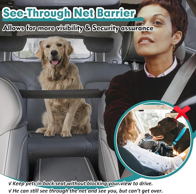 Dog Car Barrier Escape-Proof, 50" Wide Car Divider for 2nd 3rd Row Seats & Cargo Area, Durable Back Seat Car Gate Trunk Barrier with See Through Net Mesh for Small Trucks & SUV & Mid-Sized Vehicle - Image 3