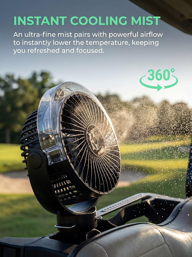 Magnetic Golf Cart Misting Fan with Heavy-Duty Strap, 12000mAH Battery Operated Portable Fan with 4 Speeds, LED, Timer, Suitable for EZGO Club Car Yamaha, Golf Cart & Camping Accessories 2026 - Image 6