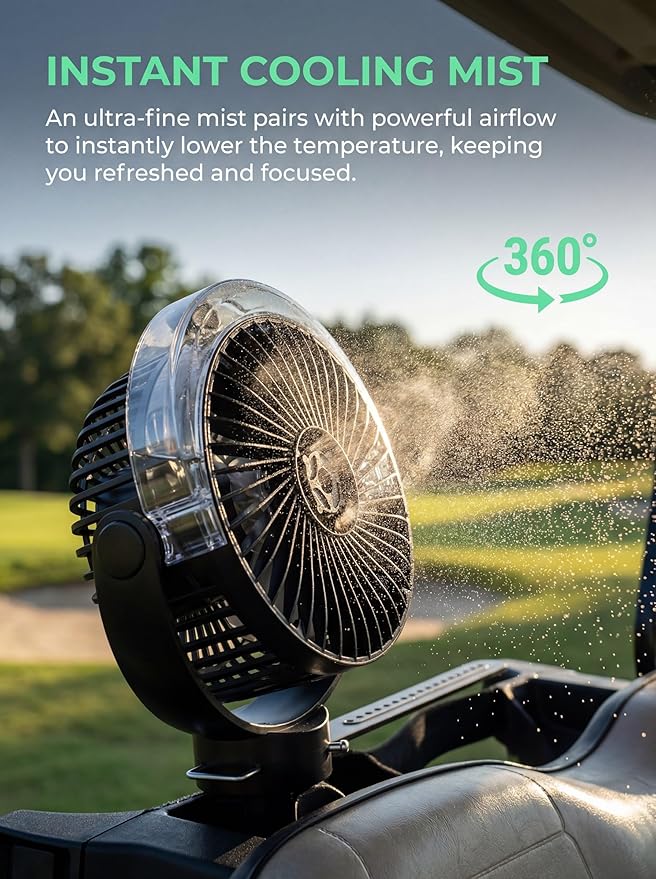 2-Pack Magnetic Golf Cart Misting Fan with Heavy-Duty Strap, 12000mAH Battery Operated Portable Fan with 4 Speeds, LED, Timer, Suitable for EZGO Club Car Yamaha, Golf Cart & Camping Accessories 2026 - Image 6