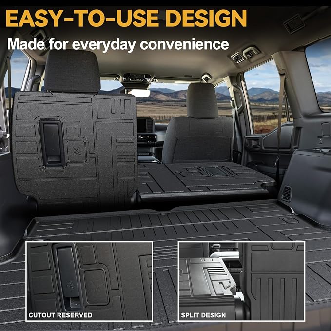 Cargo Mat for 2024-2026 Toyota Land Cruiser Accessories | Full-Coverage Cargo & Backrest Protection, Odorless TPE, All-Weather Protection, Folds with Rear Seats, 3D Custom Fit - Image 3