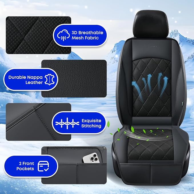 [2026 Upgrade] Cooling Car Seat Cover Ventilated Seat Cushion Summer Driving 12V-24V Ventilated Car Seat Cushion with 2 Powerful Turbo Fans with 3-Speed Adjustable Universal Fit Most Car-Slight Black - Image 7