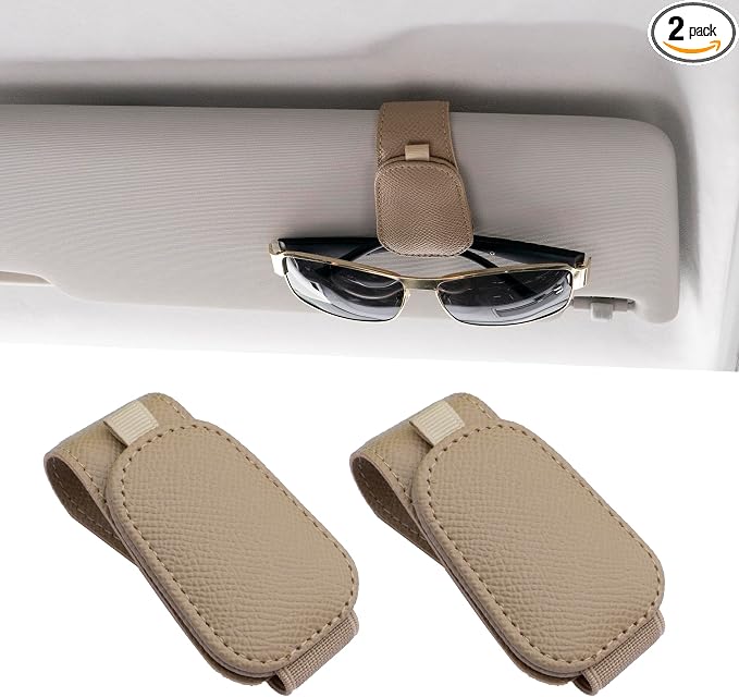 Yuoyar 2 Packs Magnetic Sunglass Holder for Car Visor (Beige) | Magnetic Interior Car Accessories by YUOYAR