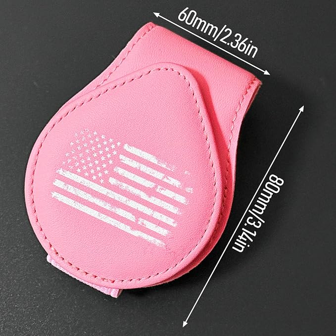 American Flag - Car Sunglass Holder, Magnetic Leather Eyeglass Hanger Mount Clip Holder for Car Visor Accessories (Pink) | Magnetic Leather - Image 3
