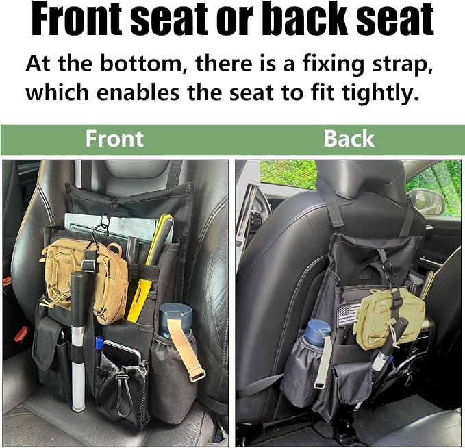 2 Pack Front or Seat back organizer seat side pocket with dedicated tablet and 17 IN laptop storage stabilizers external stabilizing side straps soft adjustable shoulder straps (Large Black) - Image 6