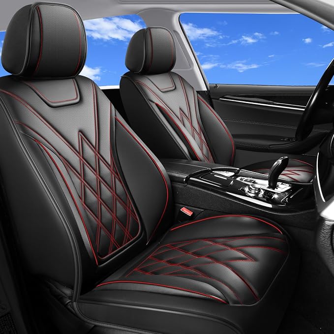 Car Seat Covers for GMC Acadia 2007-2026, Full Set, Redline | Luxury Full Coverage Leather Seat Protectors, Waterproof Breathable, Non-Slip, Easy to Install, Airbag Compatible, All-Season by Unknown