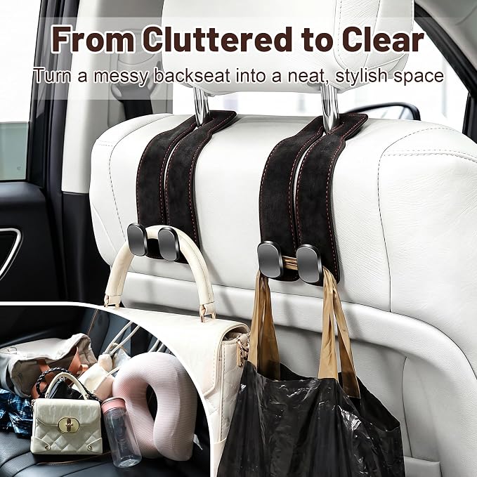 SUKIPIN Car Hooks, Car Seat Headrest Hooks for Purses and Bags 2-Pack Black | Car Accessories for Women, Solid Durable Construction, Quick Tool-free Mounting, Universal Fit for Most Vehicle Headrests - Image 4