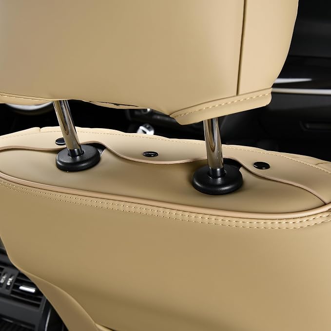 Leather Seat Covers, Seat Covers Full Set, Car Seat Protectors 5 Seats, Automotive Seat Covers Fit for Most Cars Trucks-Beige - Image 7