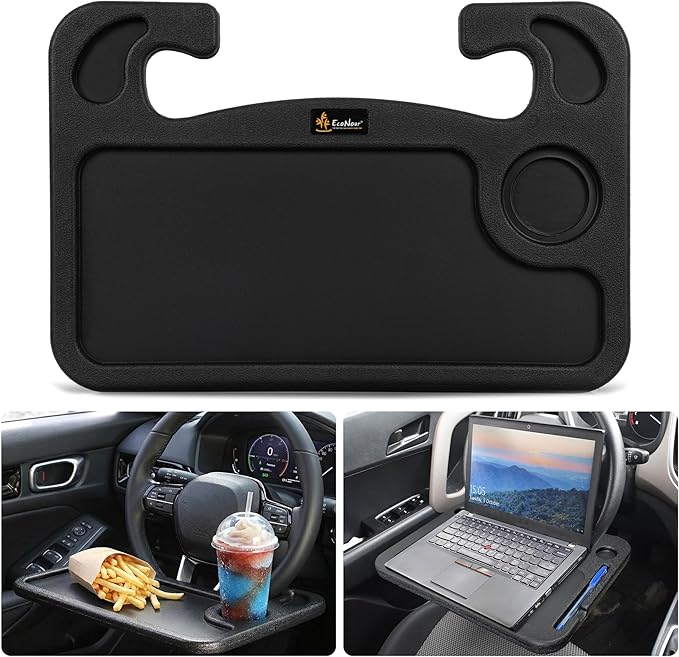 EcoNour 2-in-1 Steering Wheel Desk for Honda Civic 2022-2025 2026 | Car Tray Table | Laptop Car Mount with Pen Holder Food Tray for Eating with Drinks Holder Multipurpose Travel Car Accessories by EcoNour