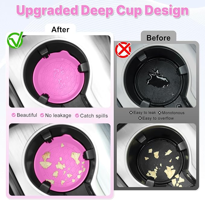 Car Cup Holder Coaster, Silicone Cup Holder Insert, Universal Non-Slip Cup Holders, Car Accessories Interior for Women and Man 4 Pack Pink - Image 2