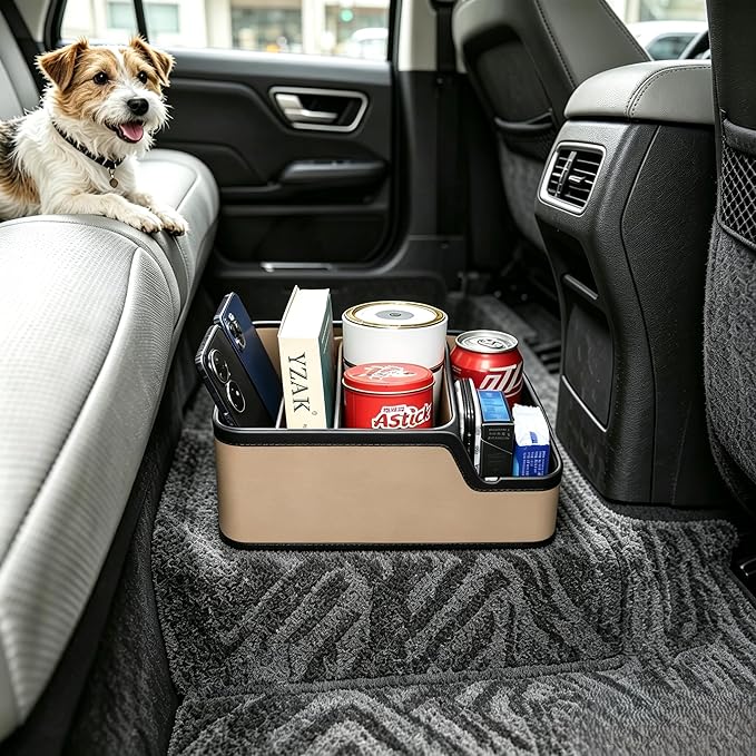 Car Seat Organizer with Compartment,Small Caddy for Car Beige | Armrest Extra Storage Box,Car Front & Back Seat Floor Organizer,Console Organizer Cup Holder for Cars SUVs Pickup Van Truck - Image 3
