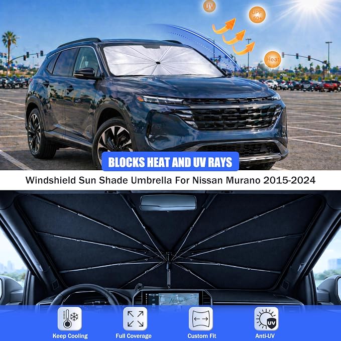 Car Windshield Sun Shade Umbrella for Nissan Murano 2015-2024 | 2026 Upgraded,Custom-Fit Umbrella Sunshade,Easy Install,UV Protection & Heat Reflective,Keep Interior Cooler with Storage Bag - Image 3