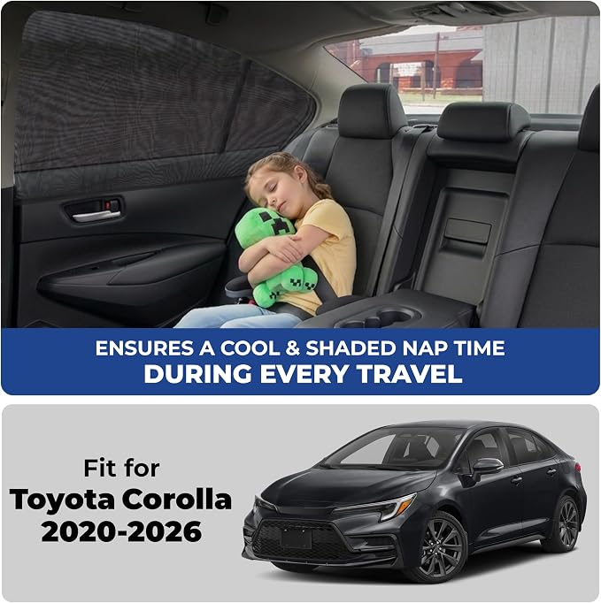 EcoNour Car Window Screen for Toyota Corolla (2020-2026) 2 Pack | Mesh Camping Window Covers | 100% Protection from UV | Baby Safe Privacy Blackout Window | Car Accessories - Image 2