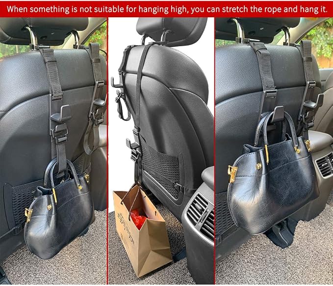 4-Pack Headrest Hooks for Car Universal Interior Auto Vehicle Back Front Seat Hanger Holder Organizer for Handbags Purses Coats and Grocery Bags - Image 5