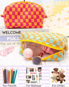 Checkered Makeup Bag for Purse, Small Cosmetic Pouch,Orange Green,2 Pack | Cute Zipper Makeup Organizer for Women, Travel Essentials, Toiletries, Makeup Brushes, Beauty Accessories&Bridesmaid Gifts - Image 5