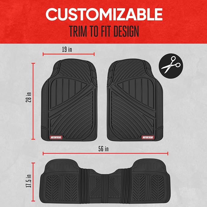 Motor Trend FlexTough™ Baseline Rubber Car Floor Mats with Trunk Mat Cargo Liner, Front & Rear Combo Set fits Most Car SUV Van Coupe Sedan, Heavy Duty All Weather Trim to Fit - Image 6